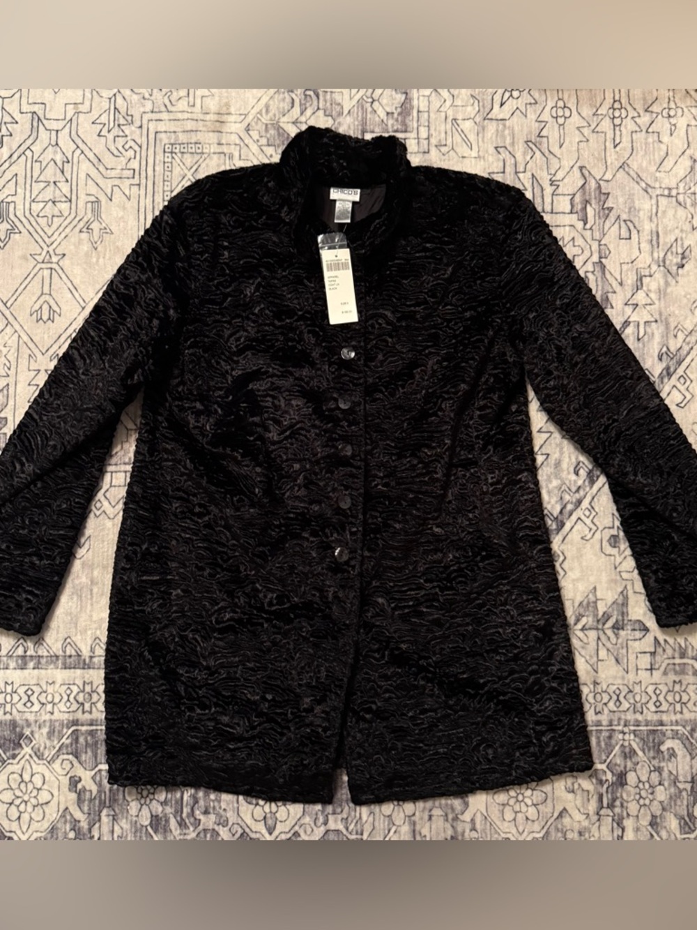 NWT Chicos women’s Persian lamb faux coat size 3 black